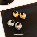 Textured Gold Tone Fan Hoop Earrings for Women Fashion Jewelry view 3