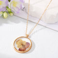Gold Tone Round Clear Resin Pressed Flower Pendant Necklaces view 5