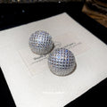 Silver Tone Pavé Crystal Sphere Stud Earrings With Grid Texture view 2