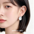 Silver Liquid Geometric Textured Zircon Stud Earrings view 2