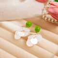Green Round Top White Shell Look Disc Cascade Earrings view 3