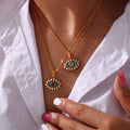 Gold Enamel Evil Eye Pendant Necklace Crystal Center 40+5cm view 3