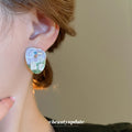 Purple and Green Painted Floral Square Stud Earrings view 4