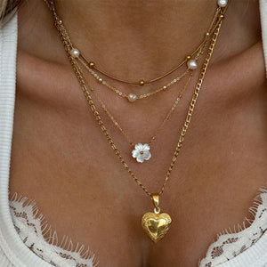Four Shell Flower Wrapped Bead Natural Pearl And Shell Necklaces