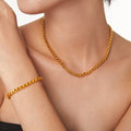 Gold Twisted Cuban Link Chain Necklace And Bracelet view 2