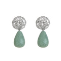 Silver Tone Clear Stone Tree And Pale Green Teardrop Stud Earrings view 5