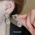Silver Tone Champagne And Clear Oval Crystal Collar Necklace Earring Set view 3