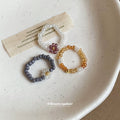 Seed Bead Elastic Flower Rings White Gray Coffee Three Piece Set view 2