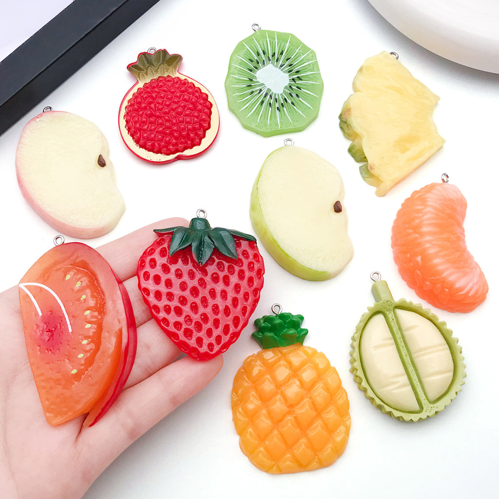 Resin Pomegranate Pineapple Kiwi Fruit Slice Charm Pendants for Bag Keychain DIY Jewelry