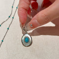 Silver Blue Round Pendant Necklace with Beaded Chain view 4