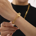 Double Layer Textured Open Ball Tip Bangles Gold and Steel view 3