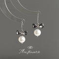 Silver Grey Crystal Bow Glass Pearl Drop Hook Earrings view 1