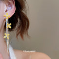 Pastel Flower and Chain Tassel Stud Earrings in Three Colors view 3