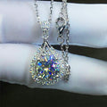 White Gold Teardrop Halo Pendant Necklace Clear Zircon view 3