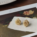 Gold Mesh Rose Flower Stud Earrings Textured Fabric Look view 3
