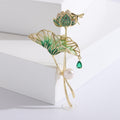 Green Enamel Lotus Leaf Brooch With Flower and Dragonfly view 4
