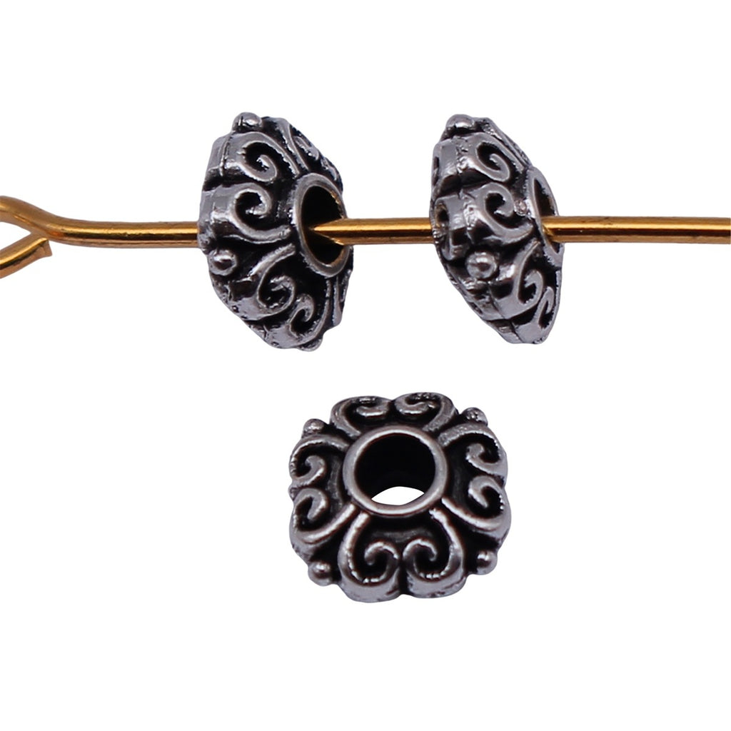 6.6x6.6x3mm 0.3g Antique Silver Zinc Alloy Double Sided Pattern Round Spacer Beads for Bracelet Making