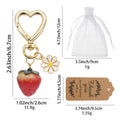 Gold Heart Clasp Strawberry Daisy Charm Keychain Metal view 2