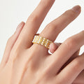 Gold Open Wide Band Ring Pearl Rows Zircon Accents view 3