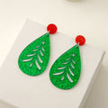 Green Glitter Christmas Tree Teardrop Earrings Red Posts view 7