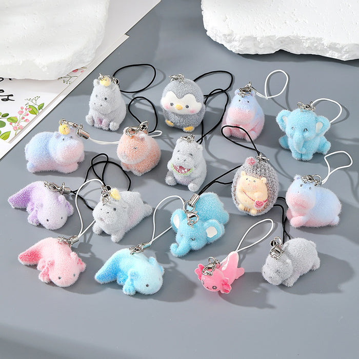 Flocked Resin Animal Phone Strap Charms 16 Color Styles