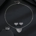 Silver Beaded Heart Necklace Earrings Ring Three Piece Set view 3