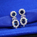 Royal Blue Floral CZ Drop Earrings Silver Tone Halo view 2