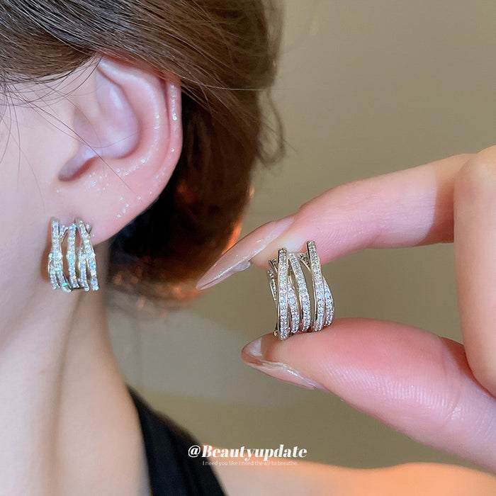 Silver Tone Layered Crystal Huggie Earrings for Women
