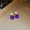 Purple Cabochon And Pearl Like Necklace And Earrings In Gold Tone view 6