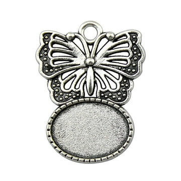 Butterfly Oval Cabochon Pendant Settings in Two Finishes