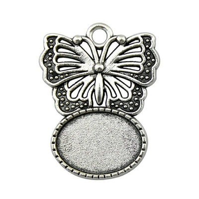 Butterfly oval pendant setting front view on a white background
