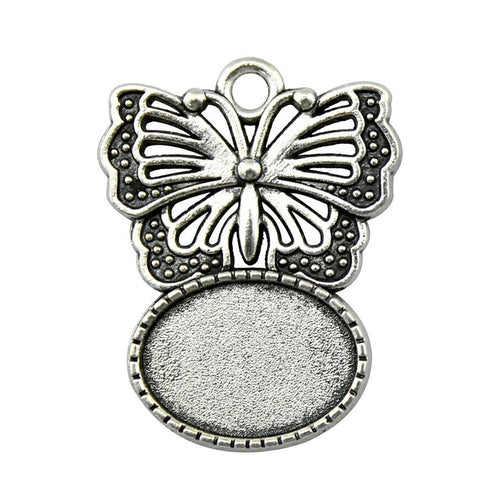 Butterfly oval pendant setting front view on a white background