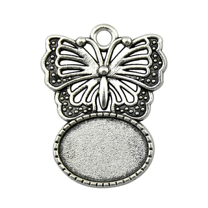 Butterfly Oval Cabochon Pendant Settings in Two Finishes