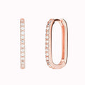 Oval Crystal Pave Huggie Hoop Earrings Three Metal Tones view 6