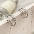 Silver Tone Triple Bar Hoop Earrings With Clear Stone Rows view 2