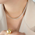 Gold Steel Paperclip Zircon Toggle Necklace Bracelet Styles view 4