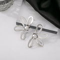 Openwork Flower Stud Earrings Gold Silver Metal Center view 2