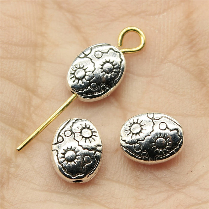Sun Pattern Oval Beads in 2 Metal Finishes for Jewelry Making