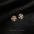 Gold Tone Multicolor Clear Stone Flower Cluster Stud Earrings view 4