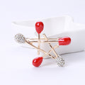 Gold Tone Matchstick Star Brooch Red Enamel Rhinestone view 6