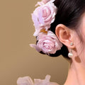 Fabric Rose Lily Purple Butterfly Hair Stick Pin Single view 3