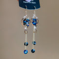 Blue Crystal Twisted Loop Dangle Hook Earrings with Polished Metal Details view 6