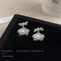 Silver Bow Lace Fan Drop Stud Earrings Two Way Pair view 1