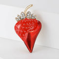 Red Enamel Strawberry Brooch Rhinestone Leaf Crown view 2