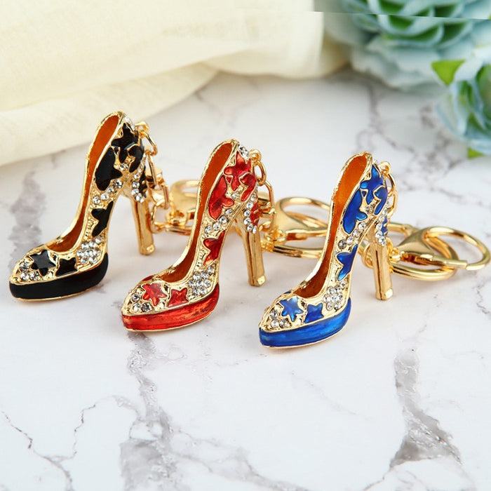 Gold Tone Enamel High Heel Rhinestone Keychain 3 Colors