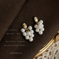 Gold Oval Stud White Pearl Grape Cluster Drop Earrings view 3
