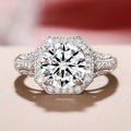 Silver Tone Round Center Ring With Square Halo and Pavé Band view 2