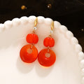 Orange Bead Open Disc Gold Tone Long Hook Earrings view 3
