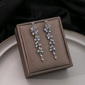 Silver Leaf Crystal Cascade Drop Earrings Long Tassel view 4