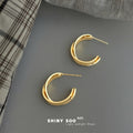 Gold Tone Chunky Open Round Hoop Stud Earrings For Women view 3